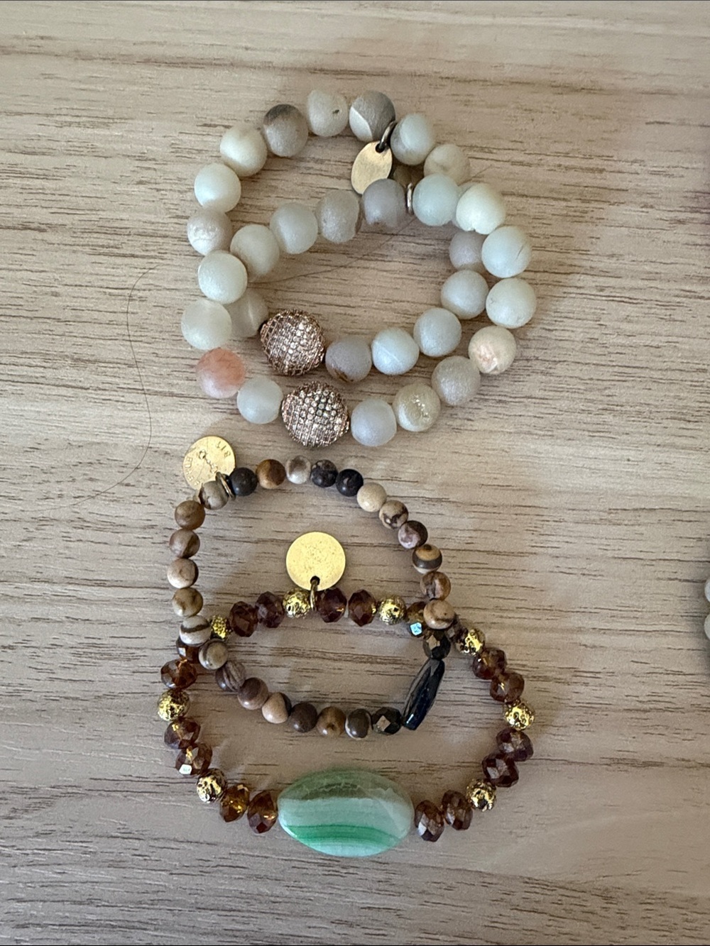Stackable Mixed Beaded Bracelet Set in Mint, Red and Rose Gold Tones - Picture 2 of 4